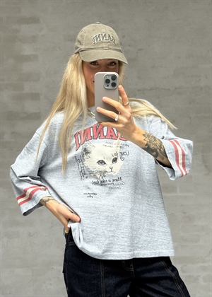 Overdyed cotton melange 3/4 sleeve bluse Baby Blue T4332 Ganni 